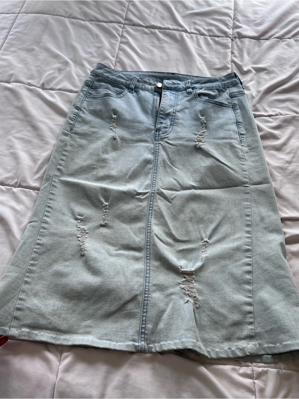 & Other Stories Light Blue Distressed Denim A-Line Skirt